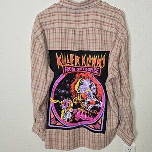 Alan Flusser XL Plaid Button Up Shirt Killer Klowns From Outer Space Graphic